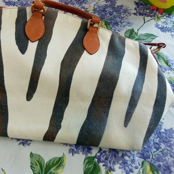 Dooney & Bourke Zebra Satchel, Leather & Canvas - Picture 10 of 11